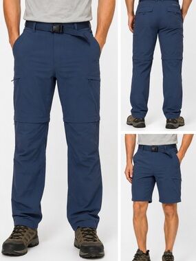 FREE SOLDIER Convertible Hiking Pants Men’s 32x30 Blue Zip Off Cargo Trail Belt